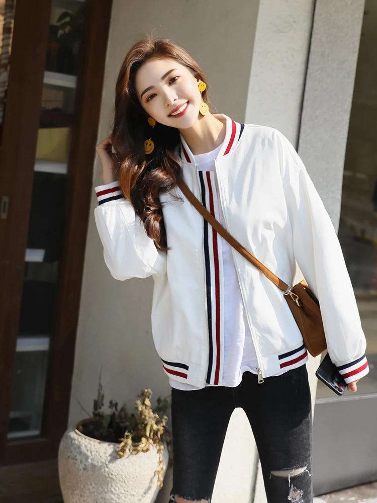 summer stripe Bomber Jacket women fashion thin short coat Korean