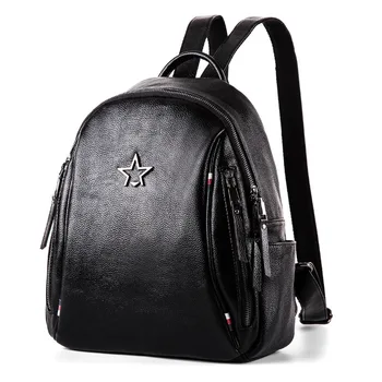 

2019 Genuine Leather Backpacks Ladies Casual Vintage Cowhide Travel Feminine Backpack Women Girl Bags Black Mochilas