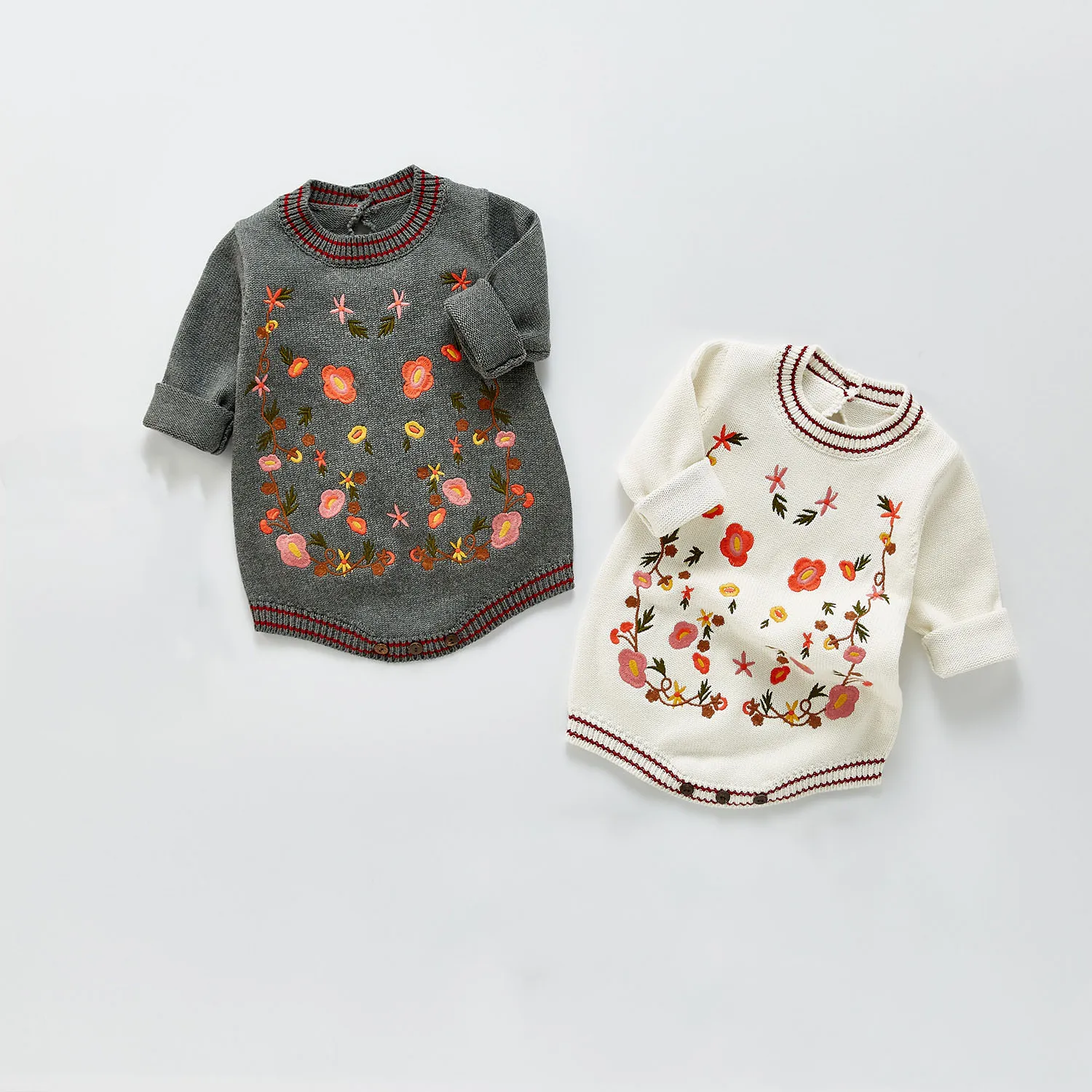 

New Knitted Newborn Jumpsuits Autumn Baby Rompers Embroidery Flowers Cartoon Girls Clothes Autumn Toddler Sweater Knit