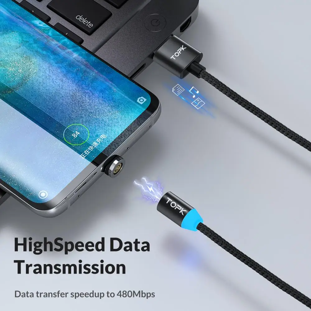 Магнитный Micro USB кабель TOPK AM37 для Xiaomi Redmi Note 7 Sasmung huawei, кабели для синхронизации данных и телефонов