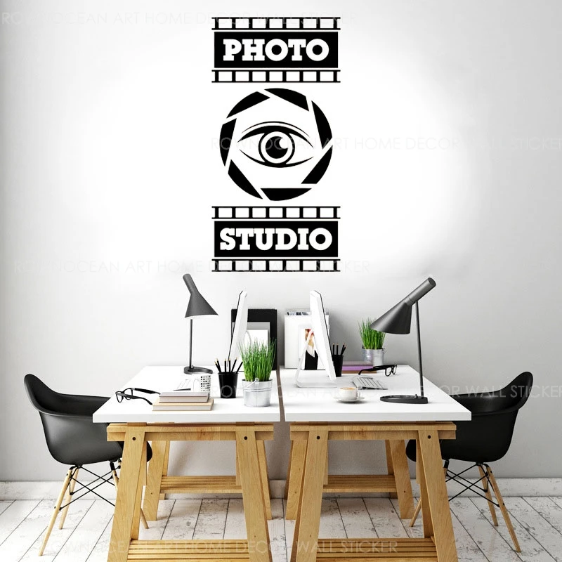 

Photo Studio Sign Wall Sticker Vinyl Window Decals Camera Eye Stripe Business Room Office Art Decoration Murals Logo Design 2086