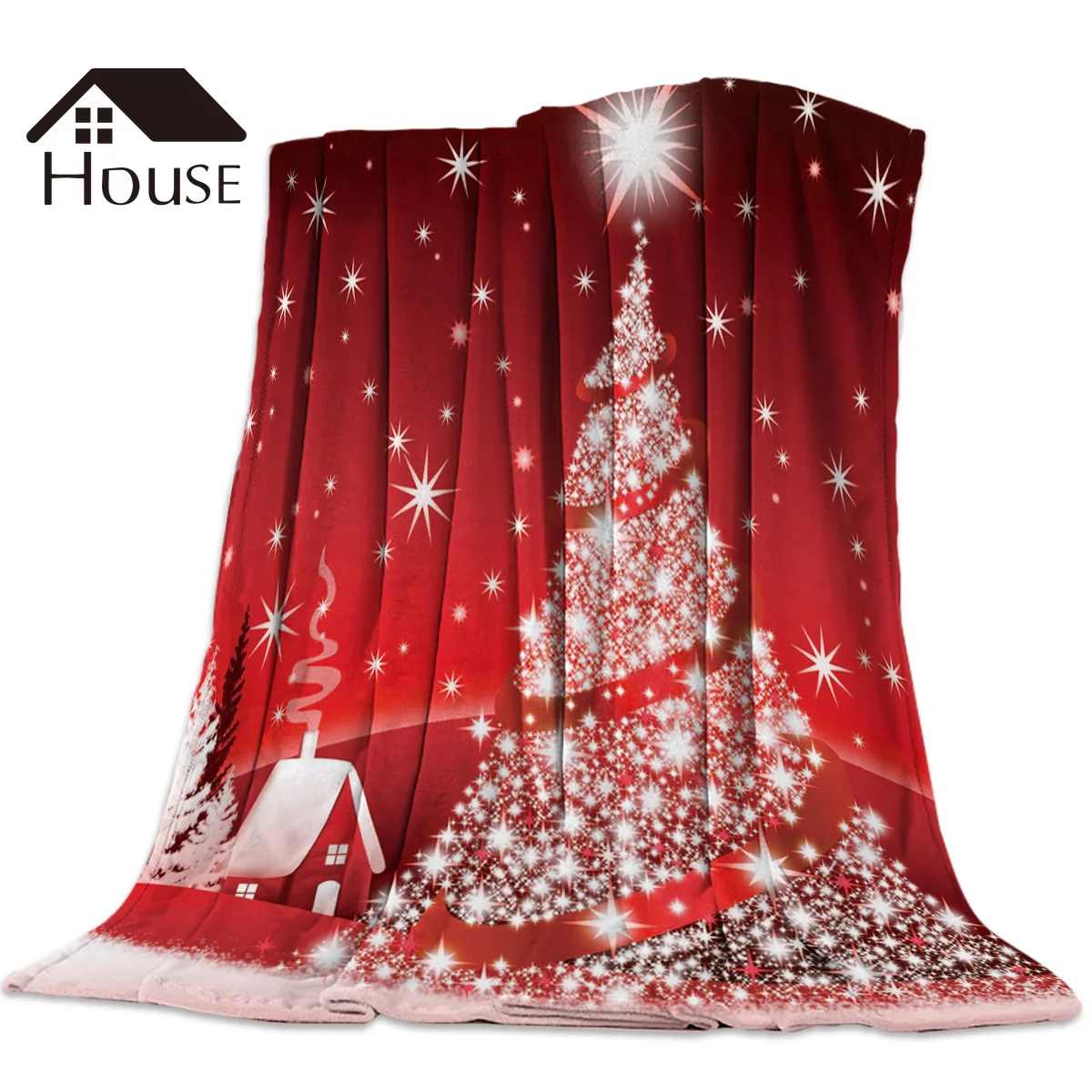 

Merry Christmas Tree Printed Nap Blanket Soft Comfortable Velvet Plush Christmas Blankets Warm Sofa Bed Sheets