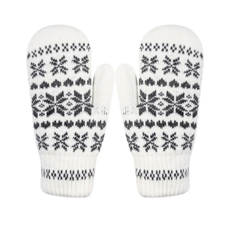 

Fashion Knit Gloves Men/Female Winter Warm and Finger Gloves Snowflake Pattern Christmas Theme Double Cold Belt White Gloves D74