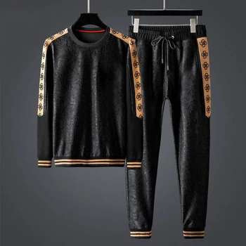 

2020 European and American autumn and winter light luxury casual sports suit men's new trend large size men's two-piece suit