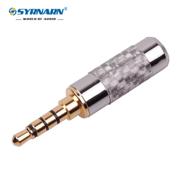 

SYRNARN 1pcs Carbon Fiber Adapter Audio Jack 3.5mm 4 Pole Stereo Male Plug Gold Plated Wire Solder Connector for 6mm cable