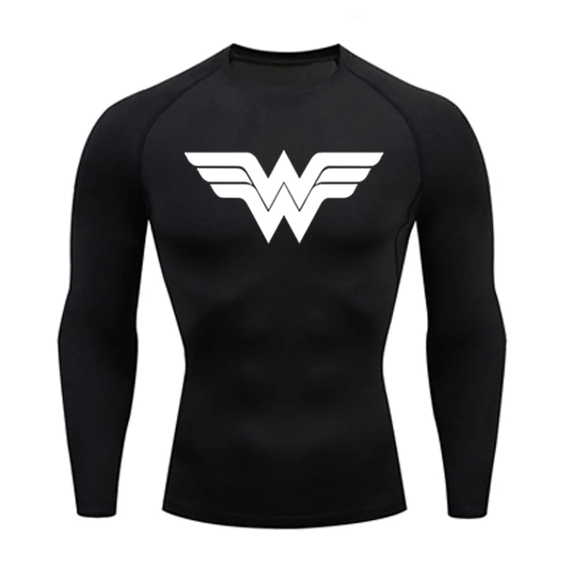 Новинка, модель Wonder Woman, термобелье, мужские комплекты, компрессионные, пот, быстросохнущие, кальсоны, для фитнеса, бодибилдинга, рубашки - Цвет: shirts10