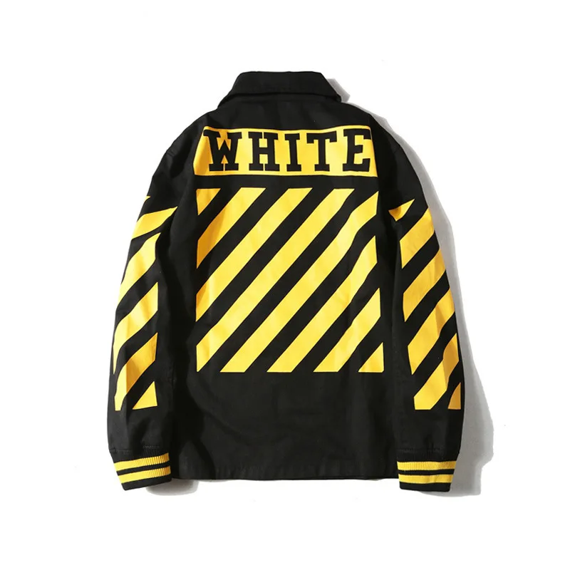 

Ow Popular Brand off White 2019 Spring Yellow Stripe Fold-down Collar Street Fashion for Men And Celebrity Style Jacket