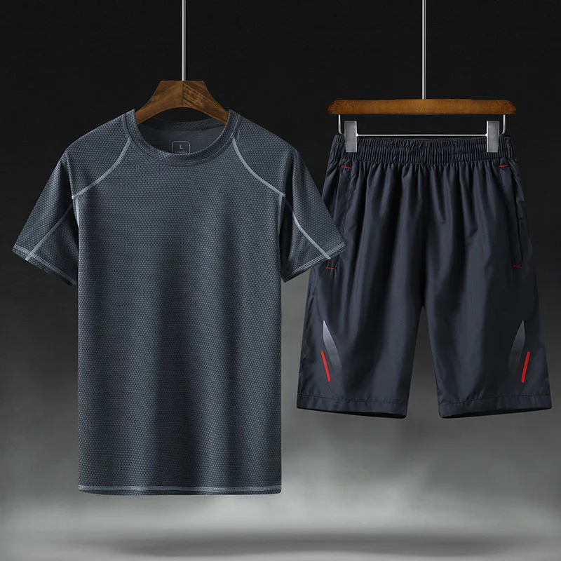 

Summer sports short-sleeved suit T-shirt ice silk quick-drying T-shirt thin section breathable shorts running two-piece men