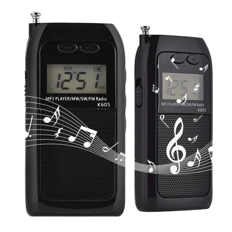 K-605 Mini Portable Radio FM AM LCD Digital Shortwave Receiver Multifunctional Stereo MP3 Player | Электроника