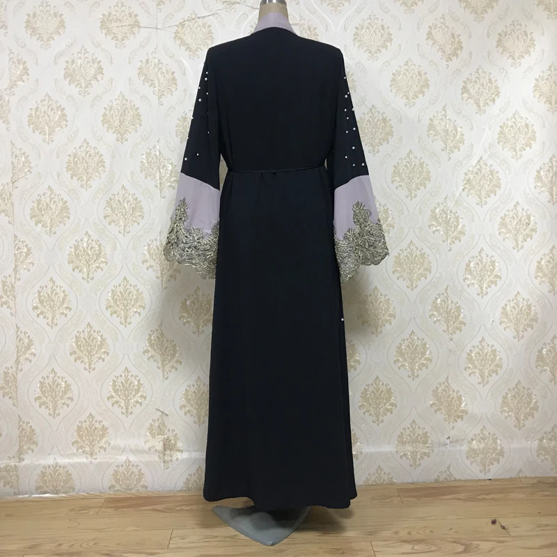 F840 Дубай burqa женщина бисером жемчуг кружева вышитые мусульманский кардиган