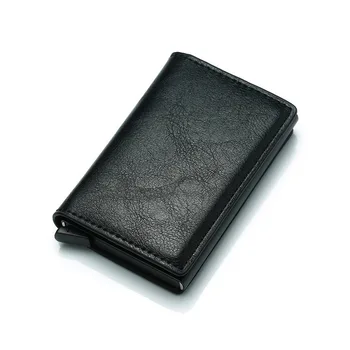 

2019 New Business Credit Card Holder Men Multifunction Automatic Aluminium Alloy Leather Cards Case Men Mini Wallet Slim Purse