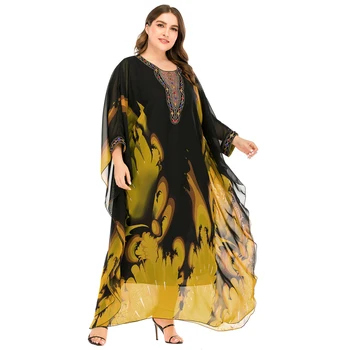 

Muslim Women Dress Printed Loose Long Maxi Abaya Dubai Kaftan Chiffon Oversize Robe Islamic Turkish Abayas Musulman Jilbab Arab
