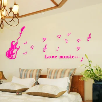

Rose Red Music Design Wall Sticker 3d Acrylic Wall Decor Home Bedroom Tv Sofa Background 1pcs Quality Diy Wall Stickers W