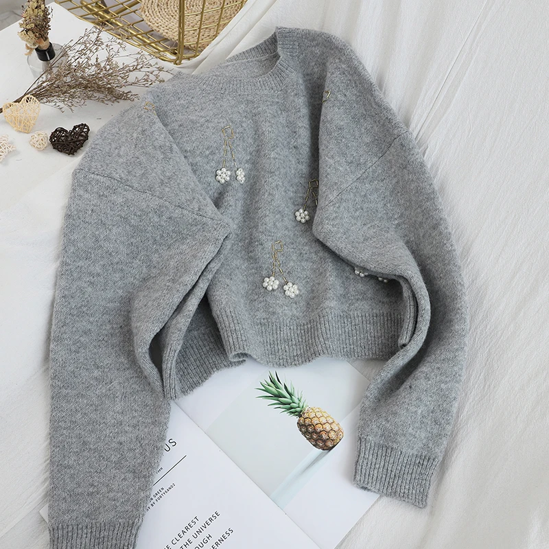 Neploe корейский дизайн с бисером Pull Femme Hiver толстый теплый пуловер с круглым вырезом и длинными рукавами свитер сплошной Свободный вязаный Sueter Winter48246