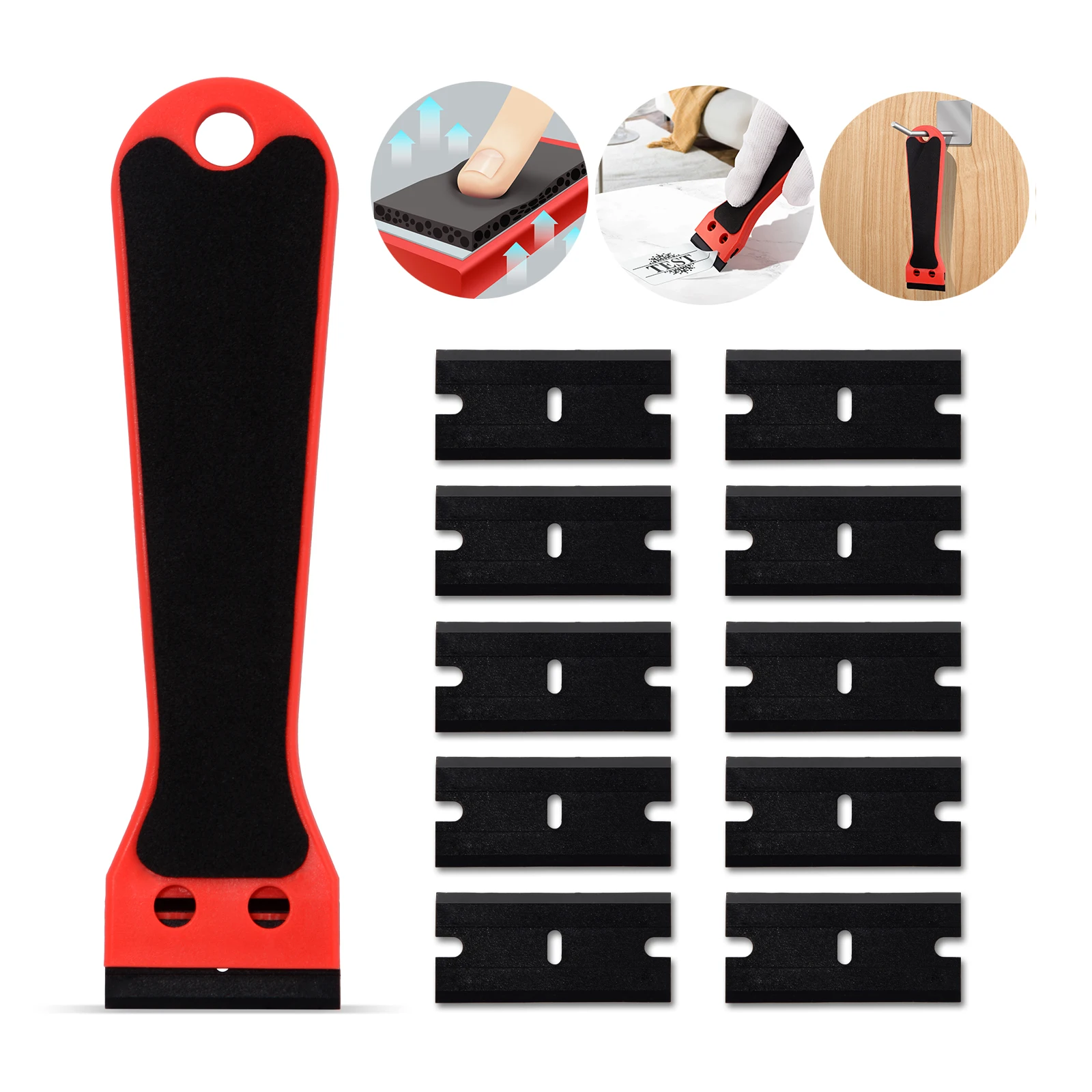 

FOSHIO Carbon Fiber Film Sticker Remover Clean Razor Scraper+10PCS Double Edge Blade House Cleaning Vinyl Wrap Window Tint Tools