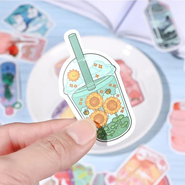 50Pcs Summer Flavored Drink Stickers PVC Kawaii Cartoon Beverage Decal  Stick.ST