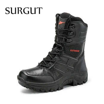 

SURGUT Men Boots High Quality Military Leather Boots Special Force Tactical Desert Combat Men Sheos Autumn Winter Ankle Boots