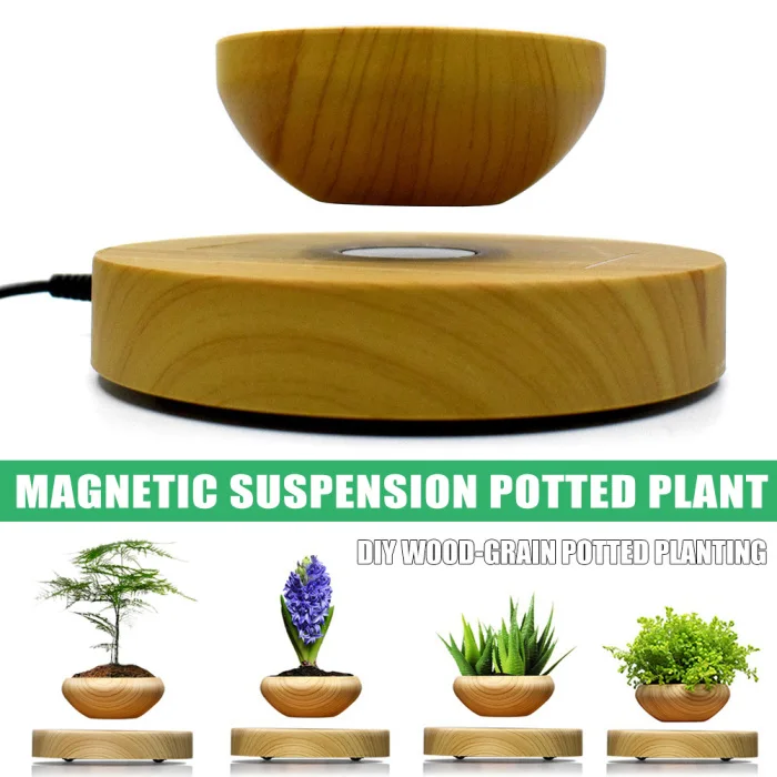 Magnetic Levitation Air Bonsai Suspension Levitating Flower Pot Plant LED Living Room Tabletop Decor DTT88