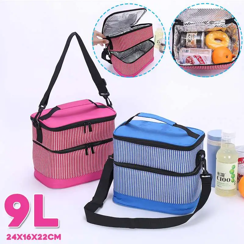

9L Double Layer Waterproof Insulated Lunch Bag Bento Cooler Lunch Box Thermal Food Picnic Lunch Bag Food Storage For Adult Kids
