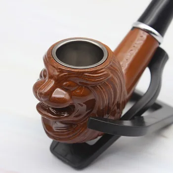 Lion Resin Pipe Chimney Double Filter Long Smoking Pipes Herb Tobacco Pipe Cigar Narguile Grinder Smoke Mouthpiece 1