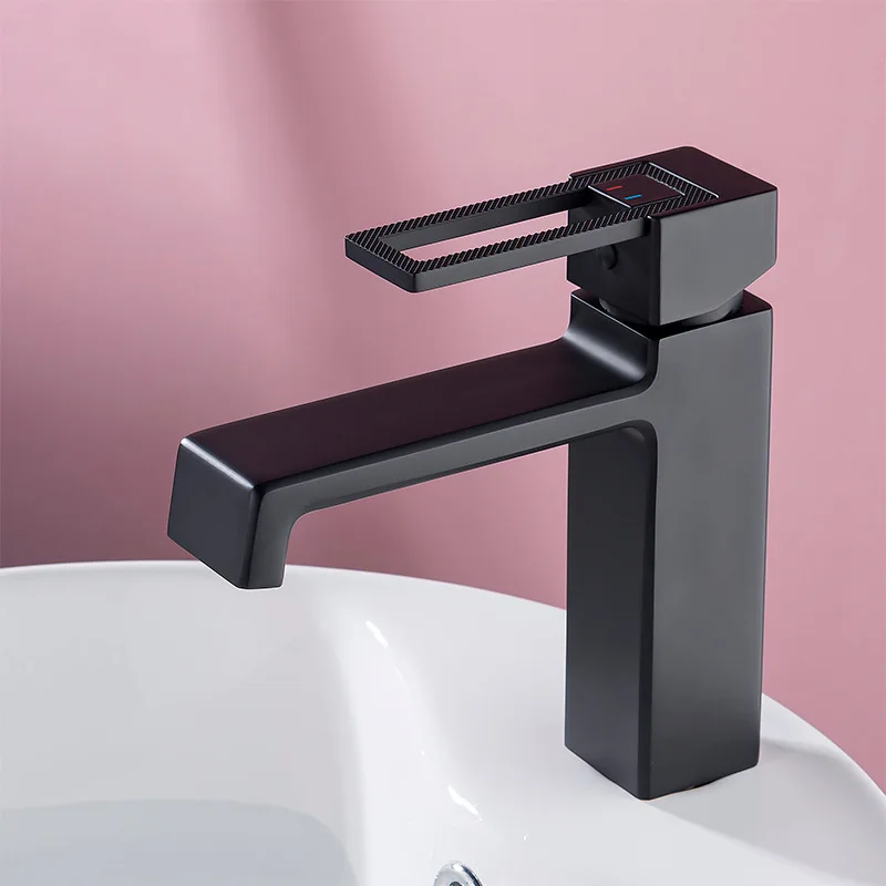

Black Paint Basin Faucets Square Hot and Cold Bathroom Water Tap Lavatory Cabinet Water Mixing Faucets Deck Mounted
