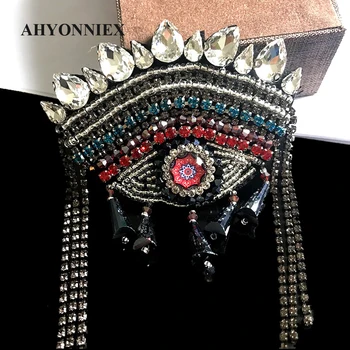 

Fashion Sew On Beads Eyes Patches Beaded Drama Tassel Applique Patches Shoulder Brooch Epaulet