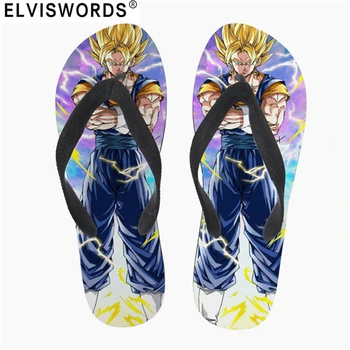 

ELVISWORDS Fashion Custom DIY Image Print men flip flops Cool Super Saiyan Son Goku slippers Dragon Z Ball Mens Summer Flip-Flop