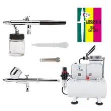OPHIR 2x Dual-Action Airbrush Kit 0.3mm 0.35mm Spray Gun & Air Tank Compressor for Cake Decoration Model Painting AC134+004A+072