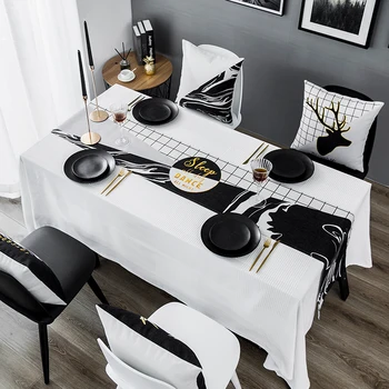 

Geometric Black Gold Table Runner Fashion Simple Home Dining Table Decoration Tablecloth Modern Print Runner Table Bed Runners