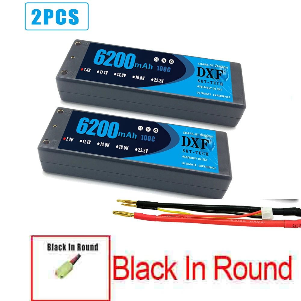 2PCS2S6200mahBLACK DXF 2 шт.-полимерным аккумулятором RC Lipo 2S 7,4 V 5200 мА/ч, 6200 мА/ч, 6500 мА/ч, 8000 мА/ч, 50C 100C 120C 240C 4,0 мм на колесиках для Слэш 4X4 автомобиля - Цвет: 2PCS2S6200mahBLACK
