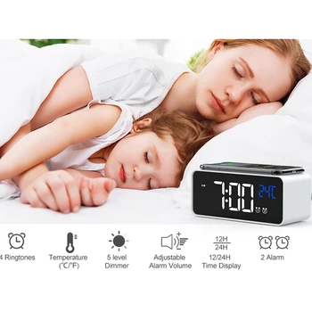 3 IN 1 Digital LED Desk Alarm Clock Thermometer 15W Wireless Charger With Qi Wireless Charging Pad Electric Alarm Clock 2