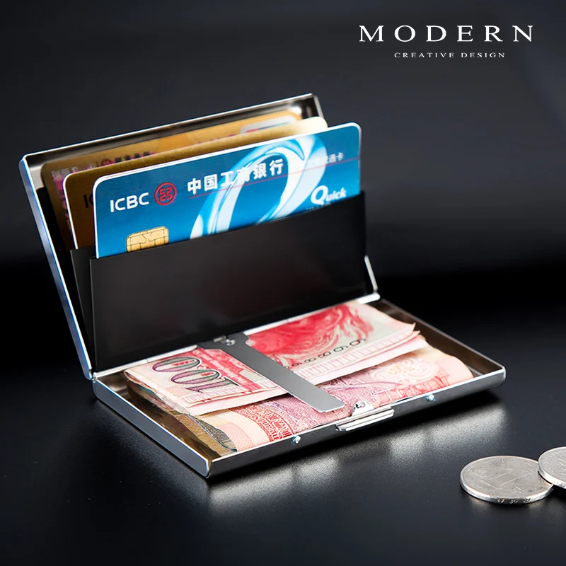 Modern- Brand Stainless Steel Card Holder Wallet Coin Purse Credit Card Organizer RFID Blocking