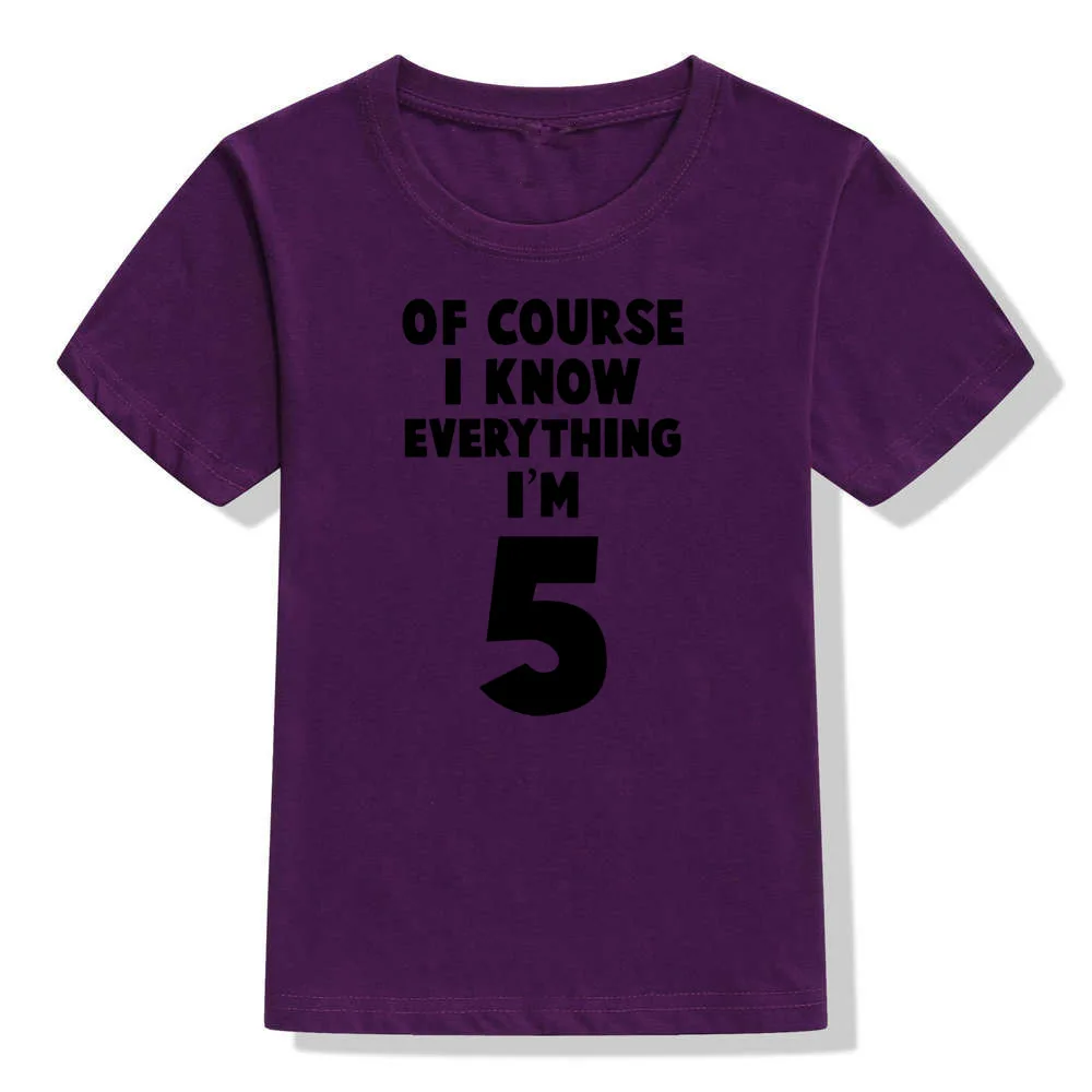 51W8-KSTPP- Конечно, забавная футболка для детей с надписью «I Know Everything I'm 5» на 5-й День рождения футболка с короткими рукавами для маленьких мальчиков и девочек детские повседневные топы - Цвет: 51W8-KSTPP-