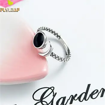 

Black Dripping Glaze 100% 925 Sterling Silver Rings For Women High Quality Fine Jewelry Open Ring Vintage Wholesale Flyleaf
