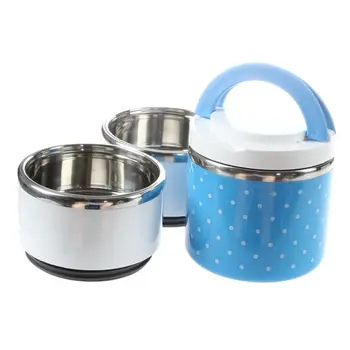 

3Layers Thermal Bento Lunch Box Thermos For Food Stainless Steel Insulation Storage food Container Dinnerware Sets Blue