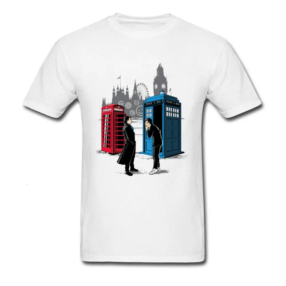 

one yona CABINS COLLIDE T-shirt Men Doctor Who Tardis Sherlock Telephone Box Print TV Tees Plus Size Adult Cotton Clothes Funny