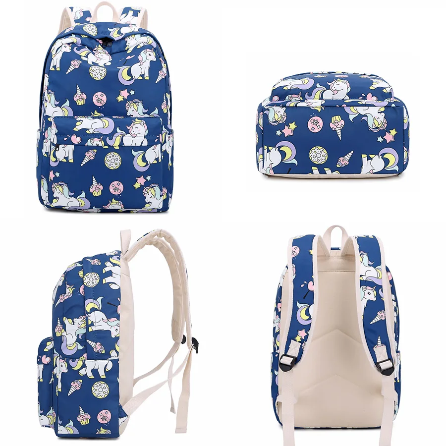 3 комплекта, школьные сумки для девочек-подростков, рюкзак с рисунком единорога, подростковые рюкзаки для ноутбука, рюкзак, сумка для еды, дорожная сумка