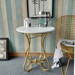 Table basse ronde en fer forgé européen, petit canapé pour salon, Table de chevet, balcon, Table à thé en bois 