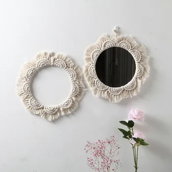 

Bohemian Sunflower Decorative Wall Hanging Mirror Handmade Woven Macrame Tapestry For Bedroom Living Room Kids Room Decor