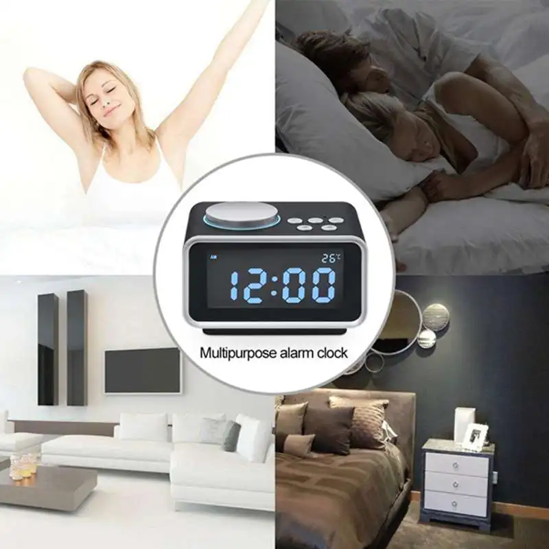 Digital Alarm Clock Radio, Small with 3.2 inch Backlit LCD Display/Snooze/Dimmer/Battery Backup/Temperature/Dual USB Charging fo