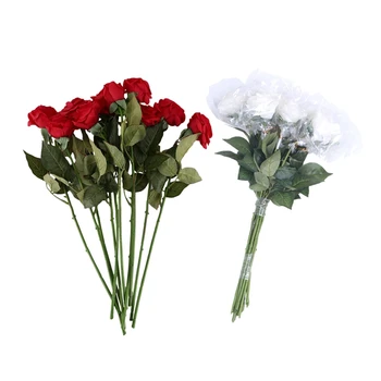 

20pcs Latex Rose Decor Rose Artificial Flowers Silk Flowers Floral Wedding Bouquet - 10Pcs White & 10Pcs Dark Red