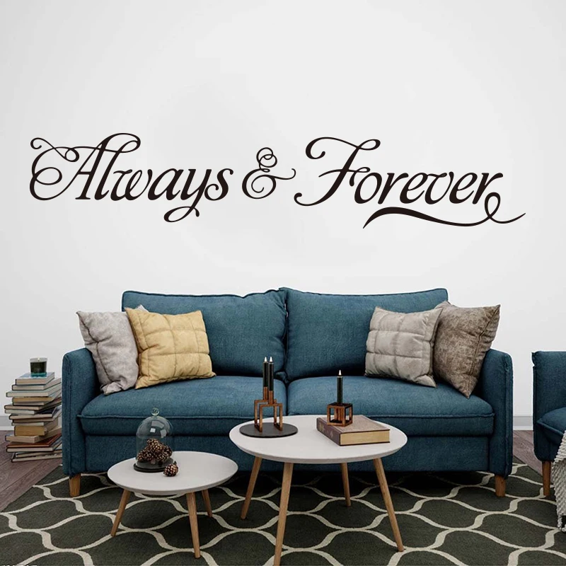 Large Always Forever Couple Quote Wall Sticker Bedroom Wedding Love Wall Decal Living Room Home Decor (2)