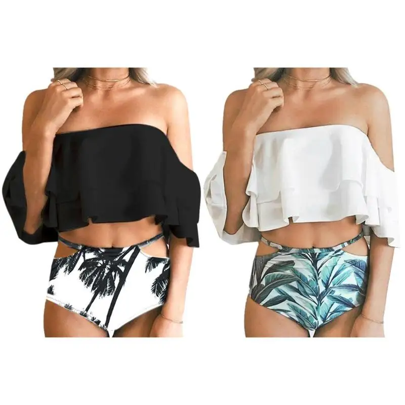 

2pcs Floral Swimwear Women Summer Sexy Solid Color Swimsuit Bikini Slim Set