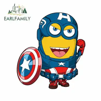 

EARLFAMILY 13cm x 11.7cm for Captain Minions Man Car Stickers and Decals Vinyl Car Wrap Scratch-proof Sticker Windows Decals