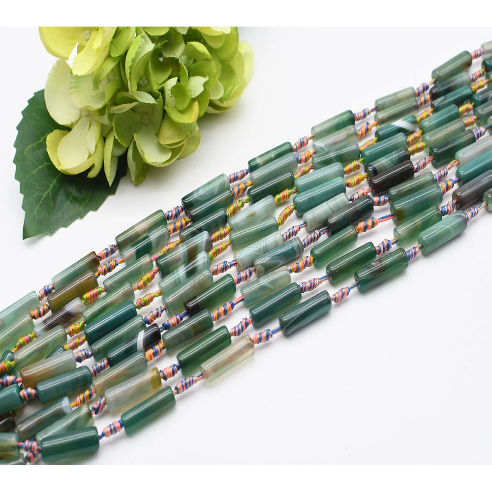 2strands/lot 26mm Natural Smooth green stripe cylindrical Agate stone bead For DIY Bracelet Necklace Jewelry Making Strand 15