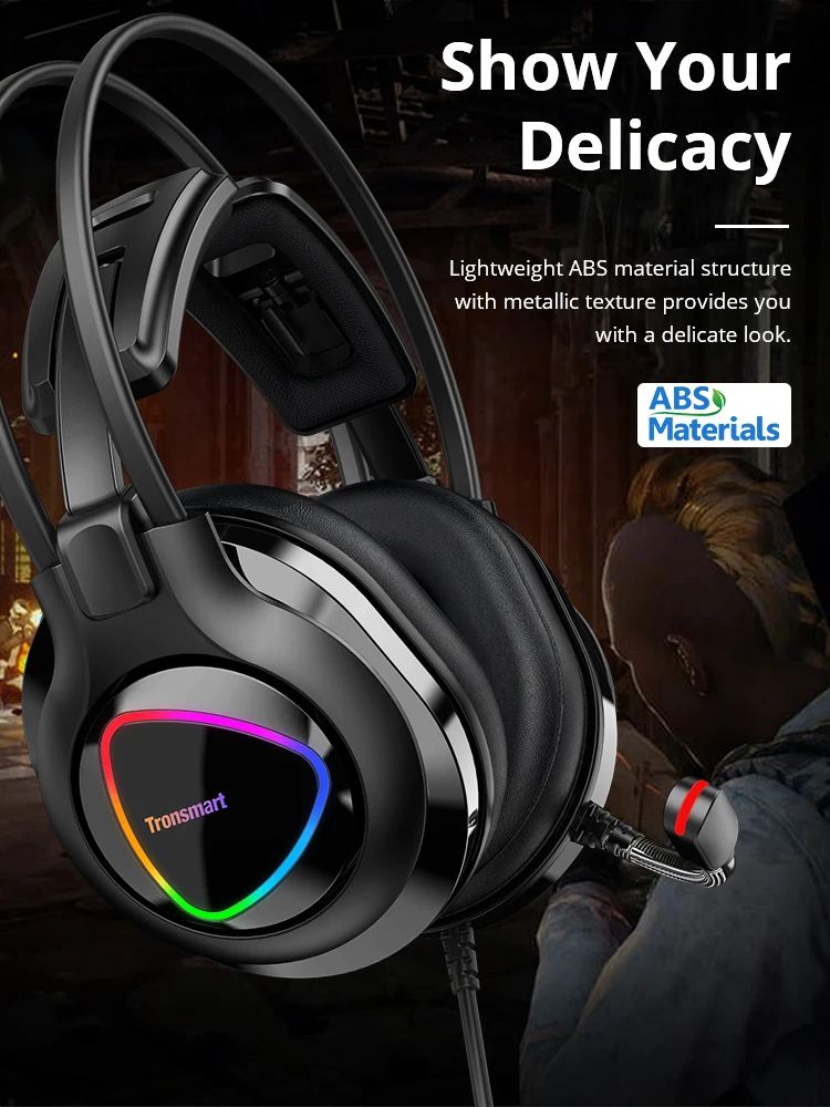 Tronsmart Glary Alpha Gaming Headphones ps4 Headsets Gamer with LED Lighting 3 5mm USB Port for ps4 witch Computer Laptop