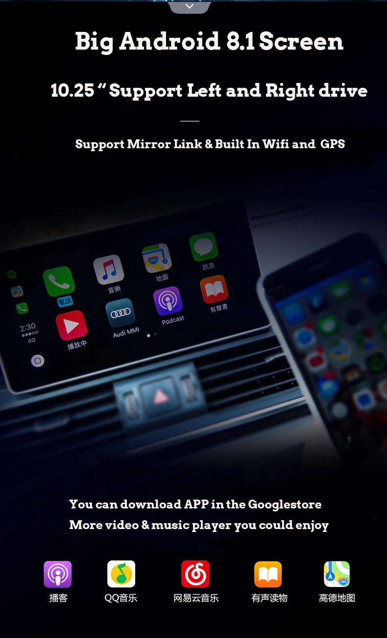 10,2" Android 8,1 Автомобильный gps; Мультимедийный проигрыватель для Audi A5 правая ведущая сенсорная мультимедийная стерео радио BT Ram 4G+ 64G gps навигация