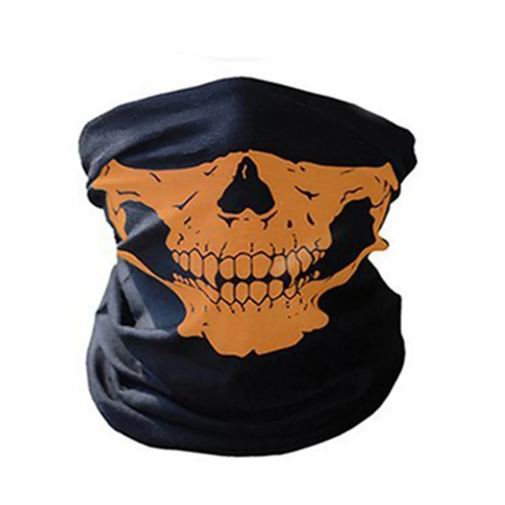 Оранжевый Black Full Face Shield Mask Winter Balaclava Face Motorcycle Windproof Face Mask Ghost Tactical Mask 3D Skull Sport Neck Warm - Цвет: Оранжевый