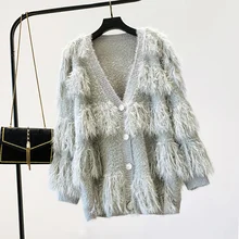 Cardigan Women Autumn Korean Style V-collar Loose Medium-long Fringed Knitted Cardigan Sweater Jacket Trend Jersey Mujer Cardigan Women Autumn Korean Style V-collar Loose Medium-long Fringed Knitted Cardigan Sweater Jacket Trend Jersey Mujer