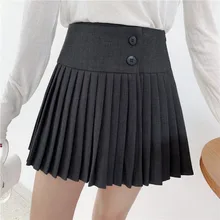 DEAT весна Высокая талия двойные пуговицы короткая мини черная плиссированная юбка для женщин MH485